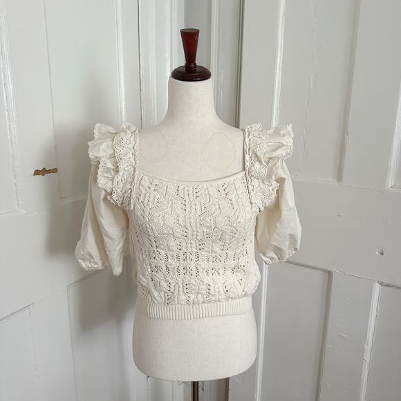 En Saison Lace & Crocheted Square Neck Top - Picture 1 of 5